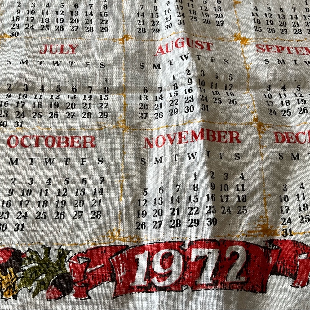 Vtg Tea Towel Calendar Owls In Tree Give Thanks Fruits Flowers Mushrooms - Picture 4 of 9